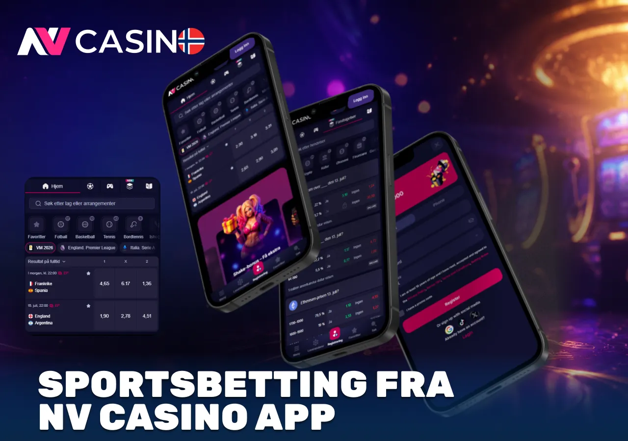 Sportsbetting i appen med liveodds, fotball, tennis og andre populære idretter.